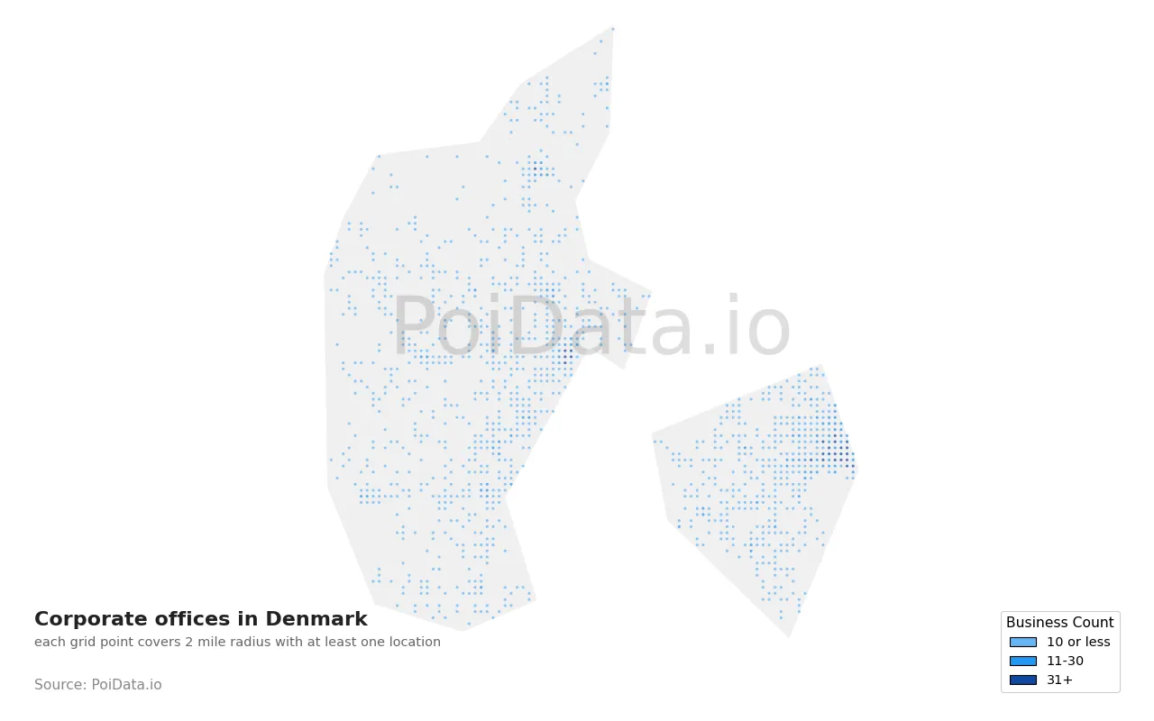 Corporate office density map for Denmark