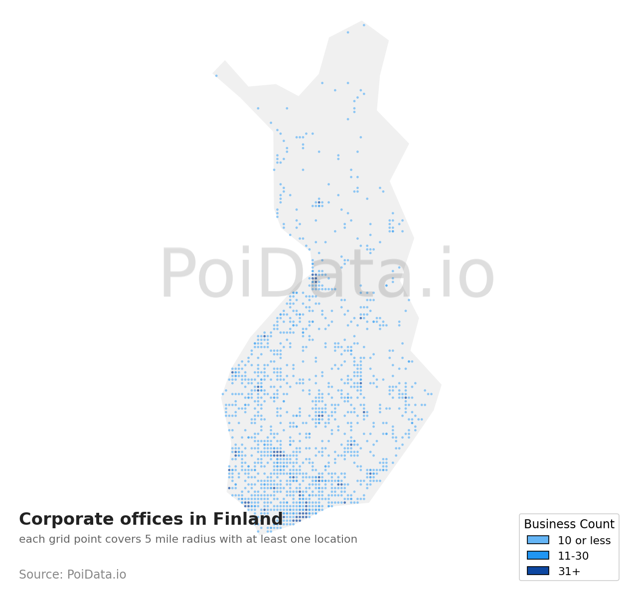 Corporate office density map for Finland