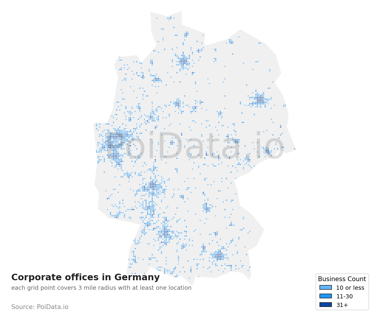 Corporate office density map for Germany
