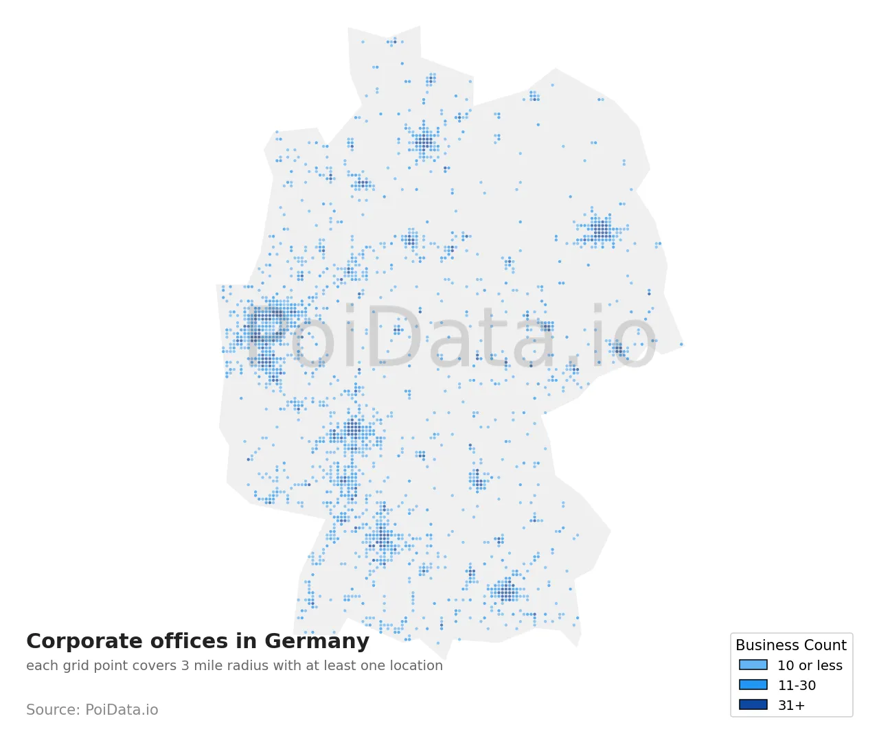 Corporate office density map for Germany
