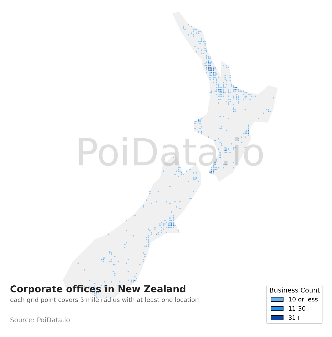 Corporate office density map for New Zealand