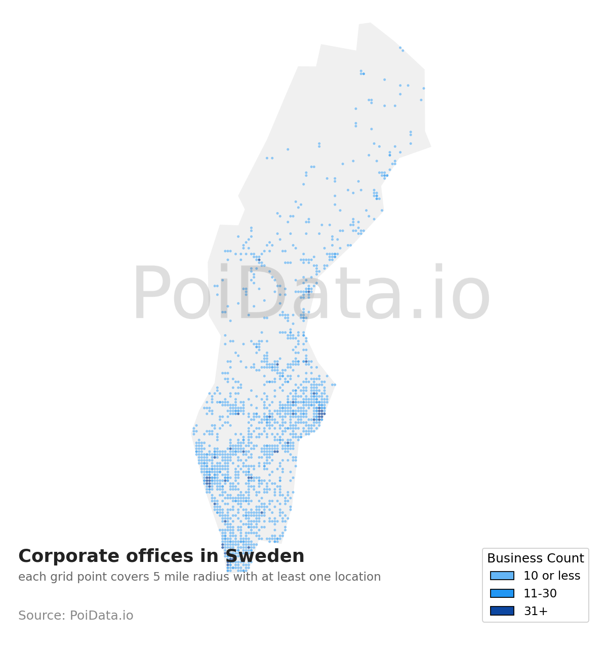 Corporate office density map for Sweden