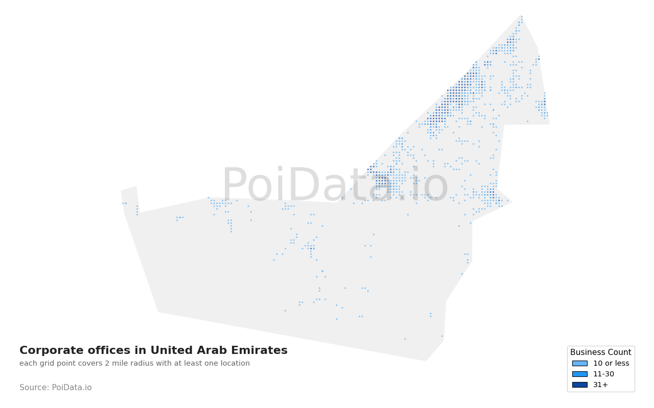 Corporate office density map for United Arab Emirates