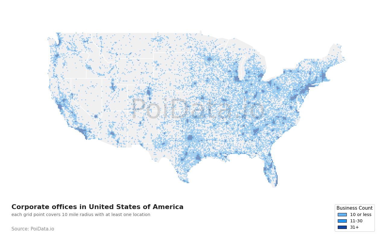 Corporate office density map for United States