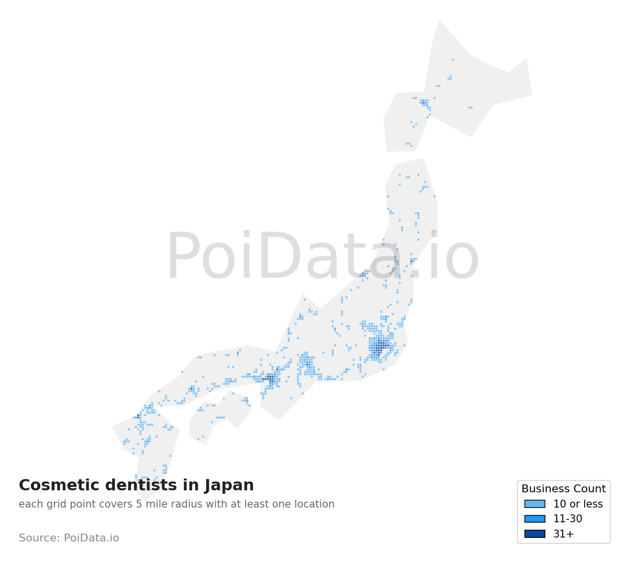 Cosmetic dentist density map for Japan