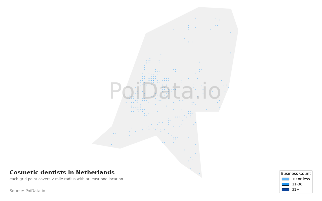 Cosmetic dentist density map for Netherlands