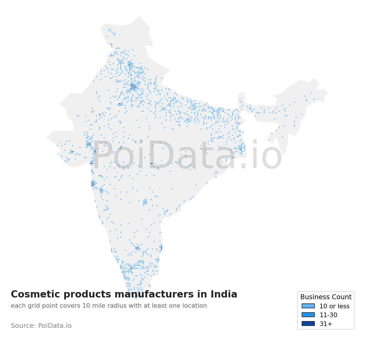 Cosmetic products manufacturer density map for India
