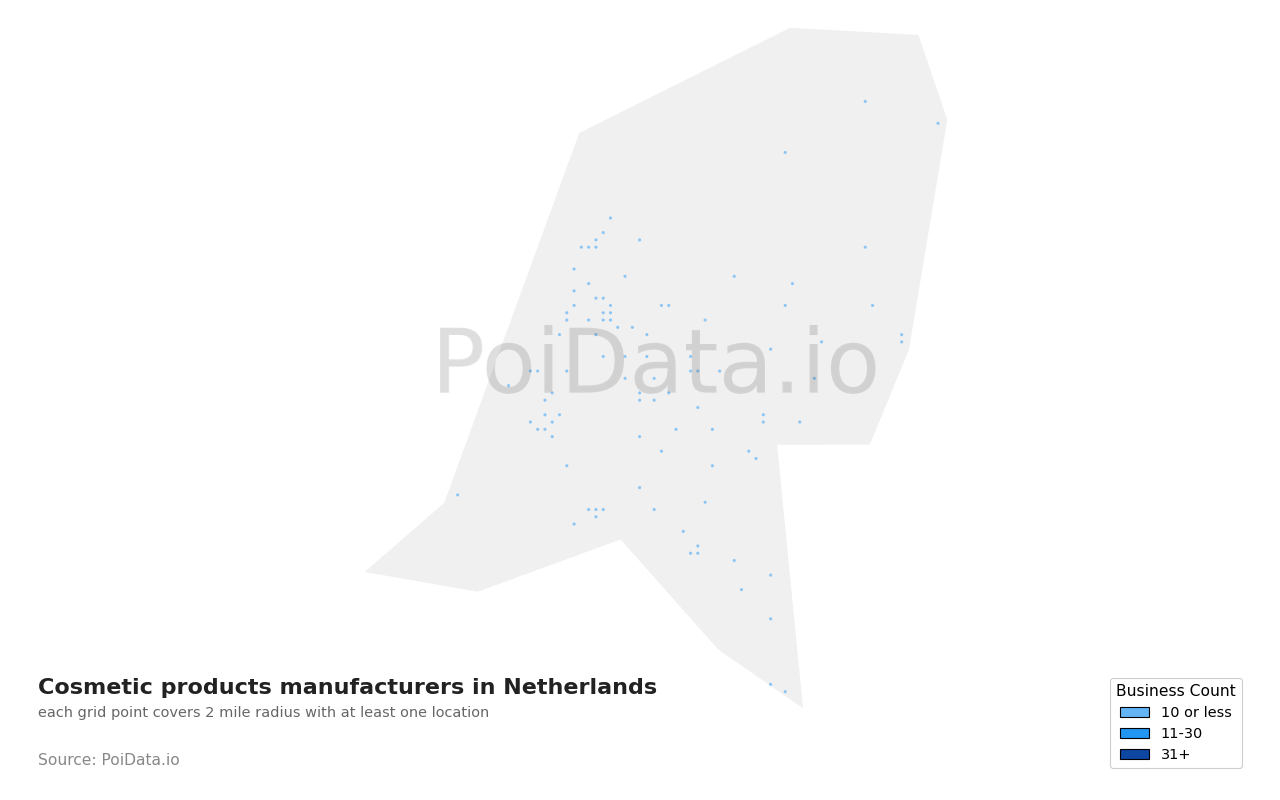 Cosmetic products manufacturer density map for Netherlands