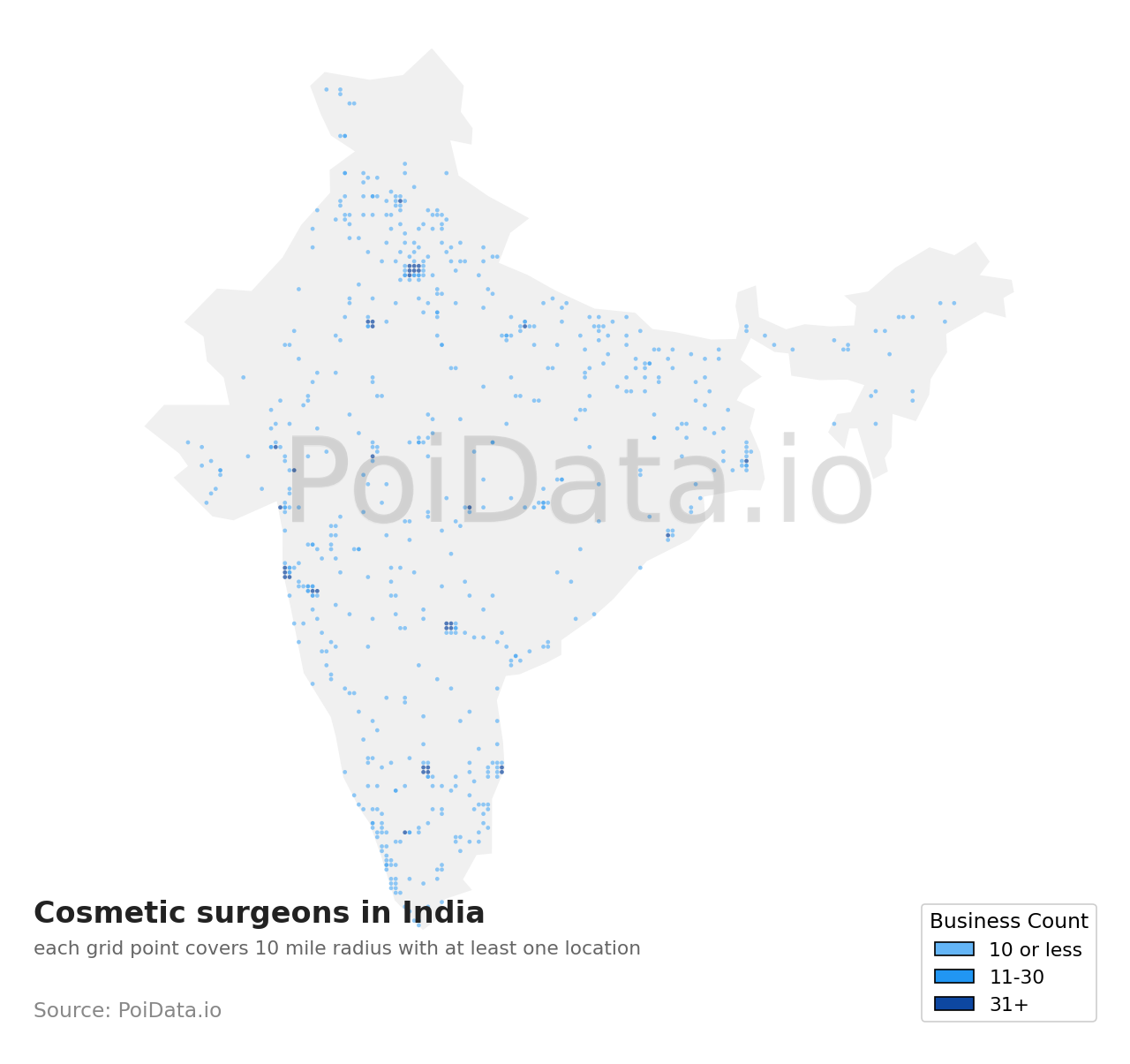 Cosmetic surgeon density map for India