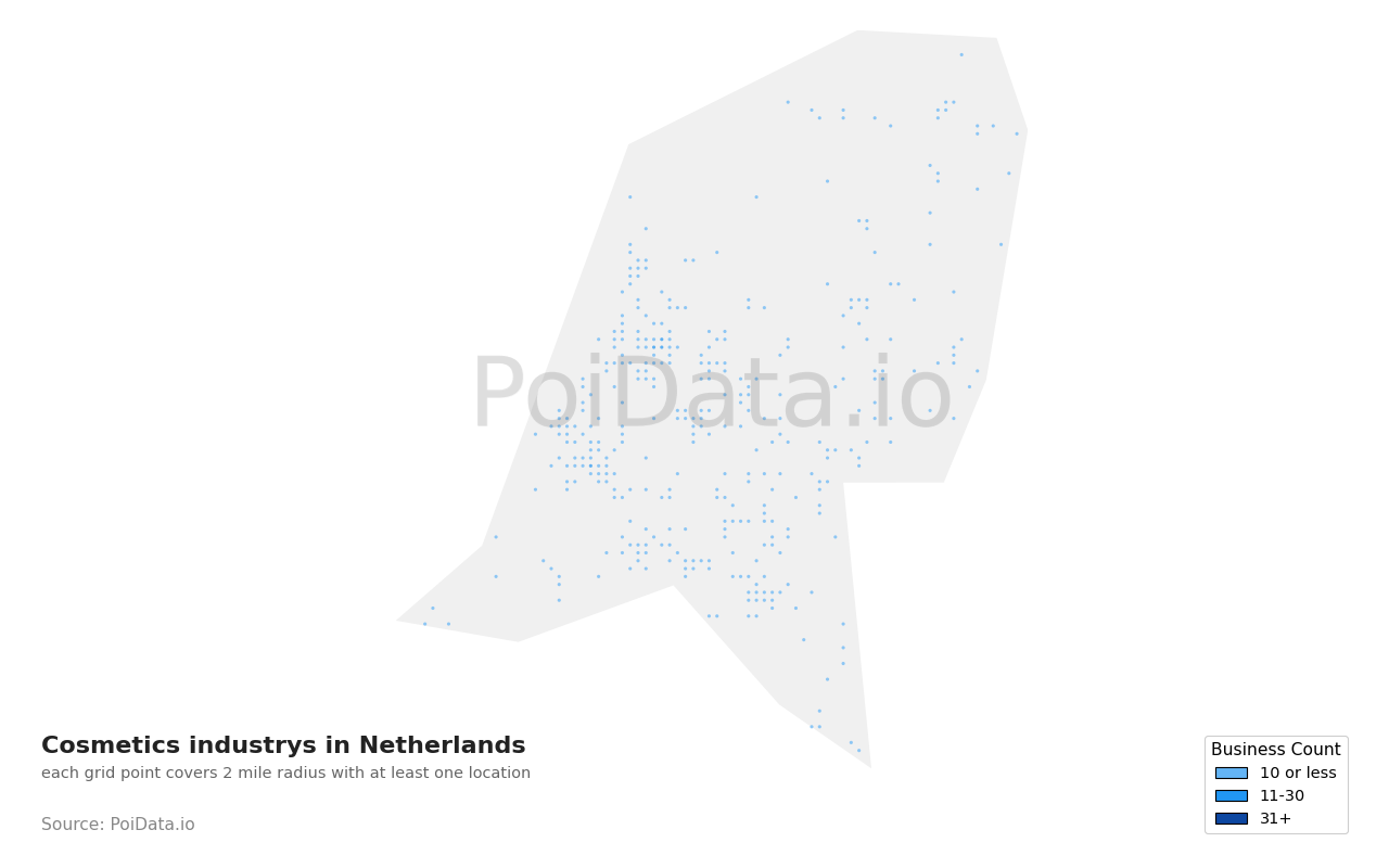 Cosmetics industry density map for Netherlands
