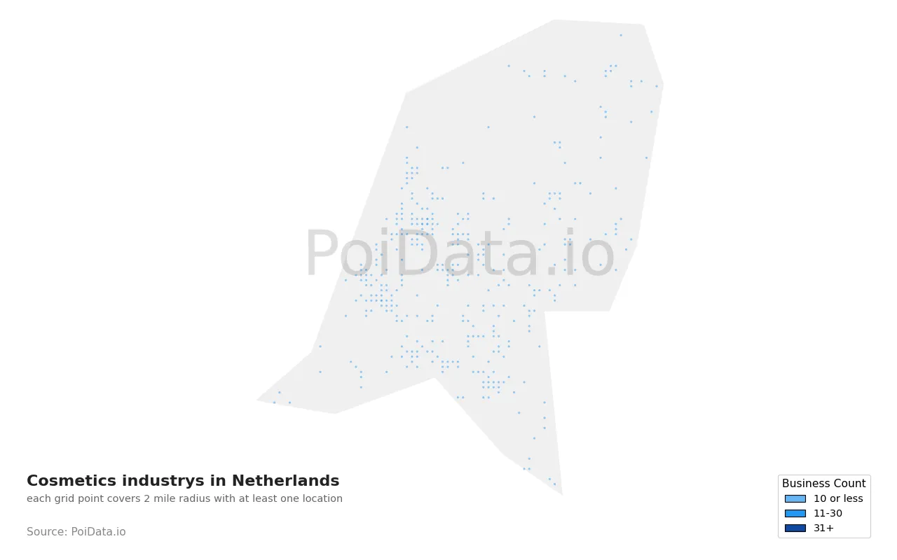 Cosmetics industry density map for Netherlands