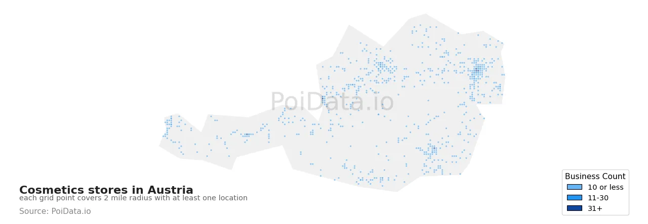 Cosmetics store density map for Austria