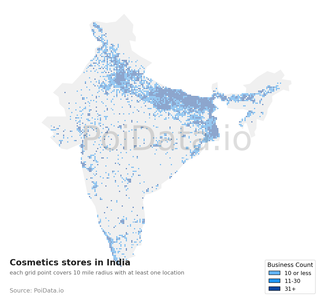 Cosmetics store density map for India