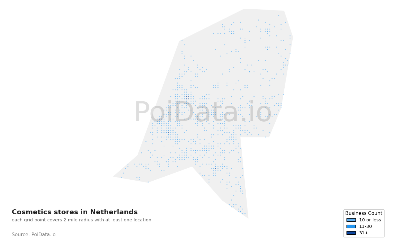 Cosmetics store density map for Netherlands
