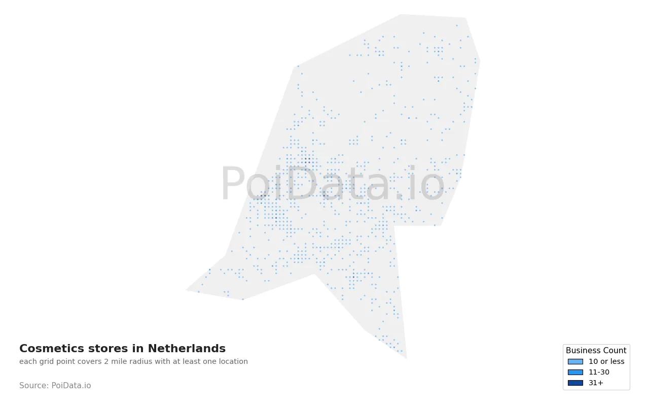 Cosmetics store density map for Netherlands