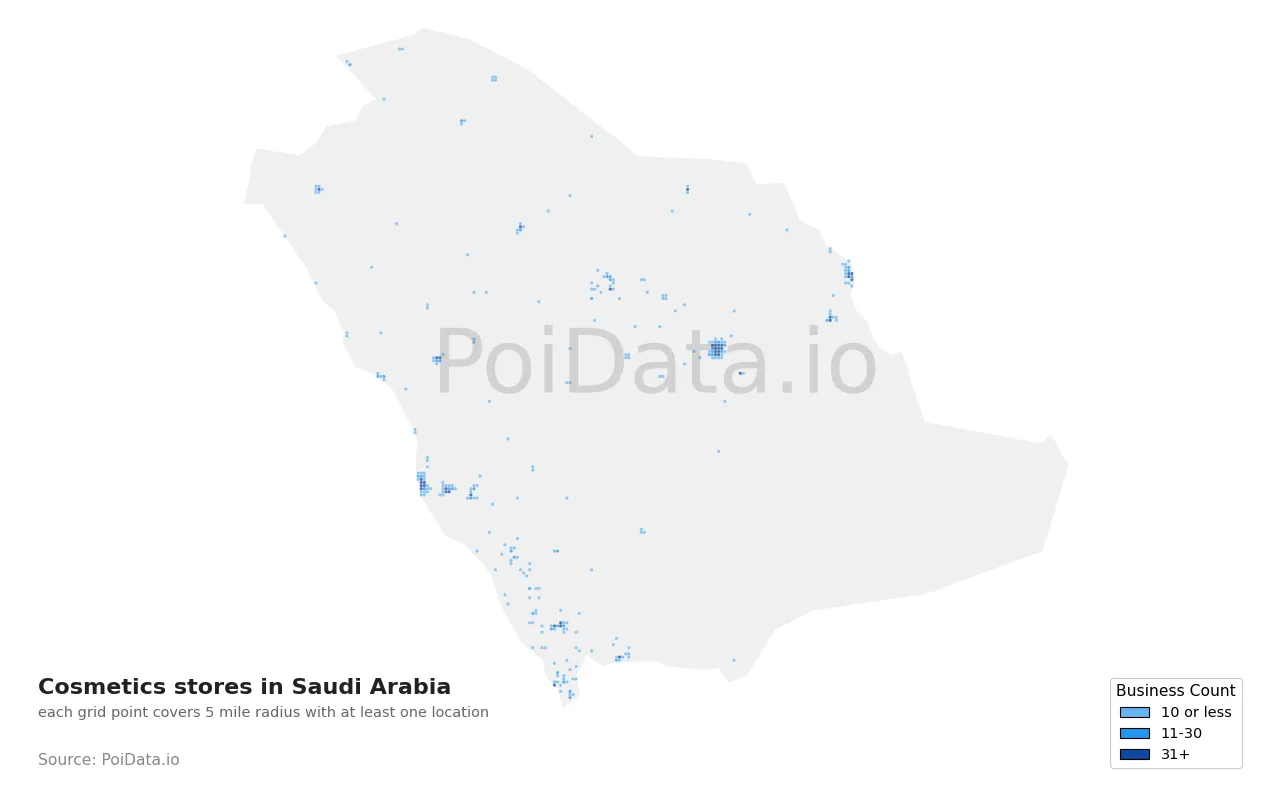 Cosmetics store density map for Saudi Arabia