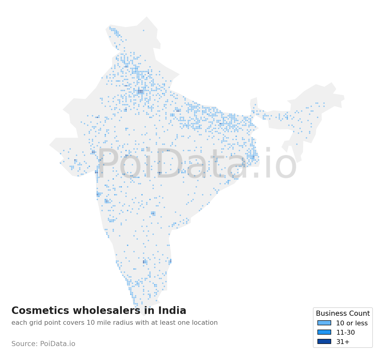 Cosmetics wholesaler density map for India