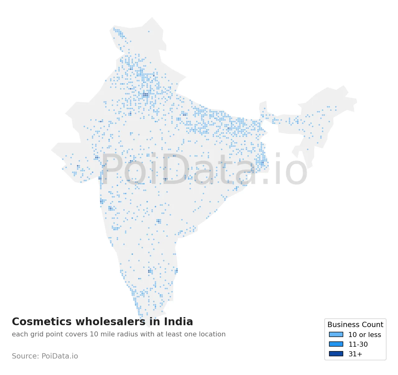 Cosmetics wholesaler density map for India