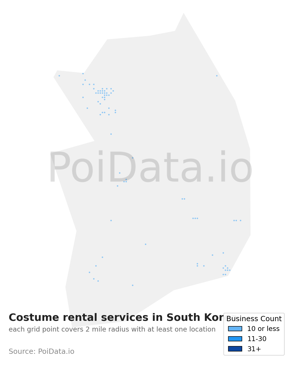 Costume rental service density map for South Korea