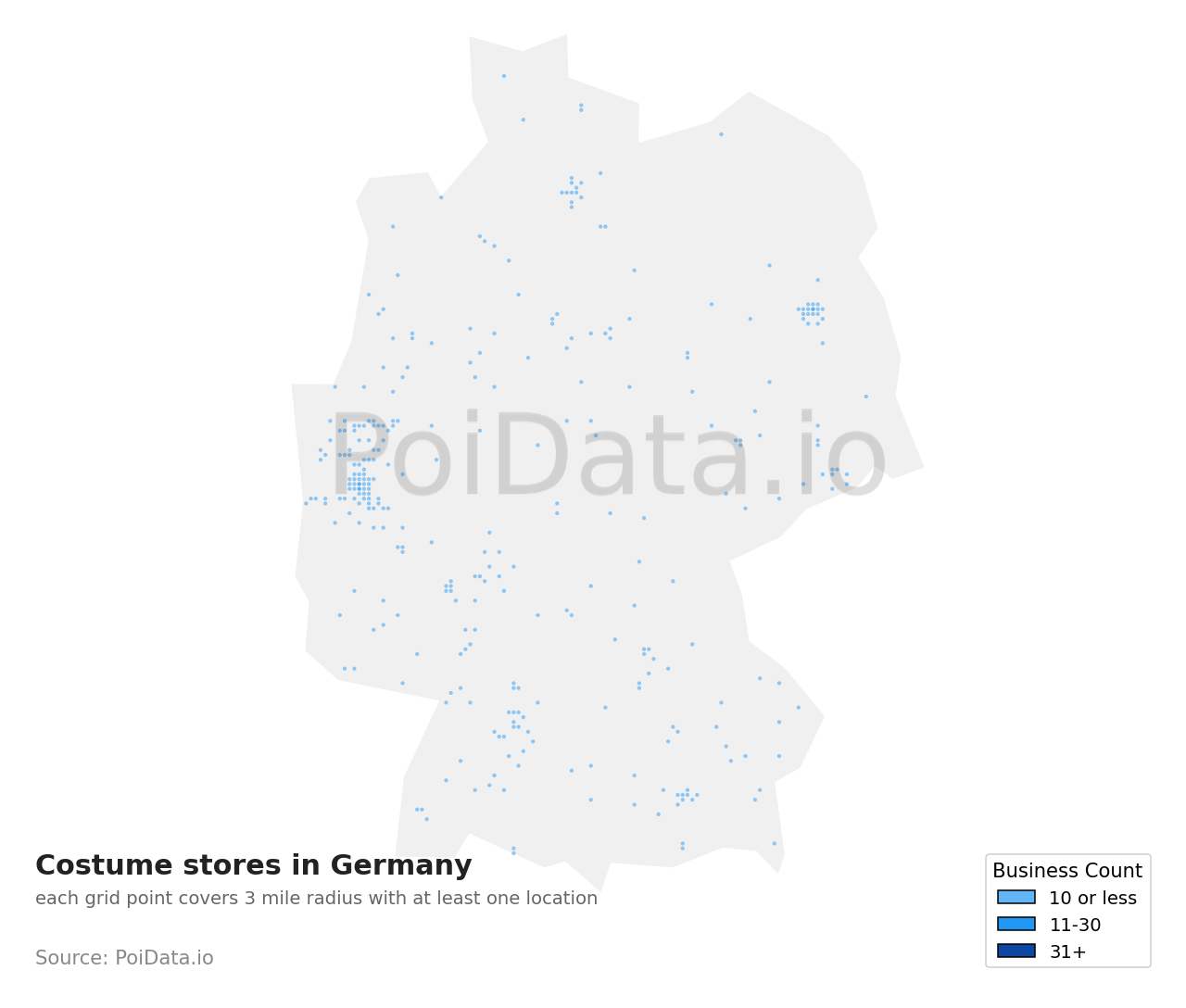 Costume store density map for Germany
