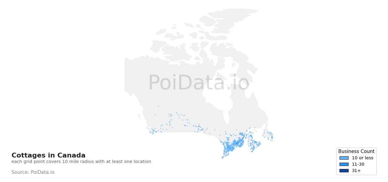 Cottage density map for Canada
