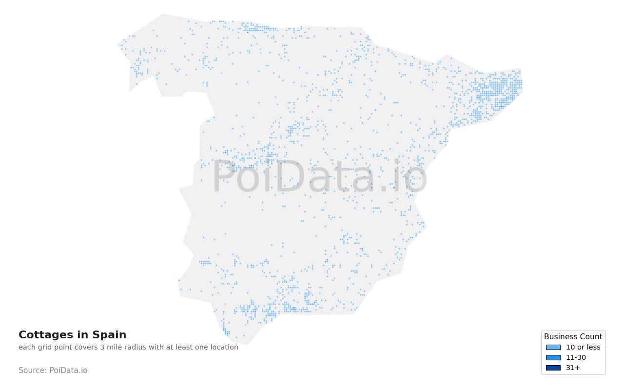 Cottage density map for Spain