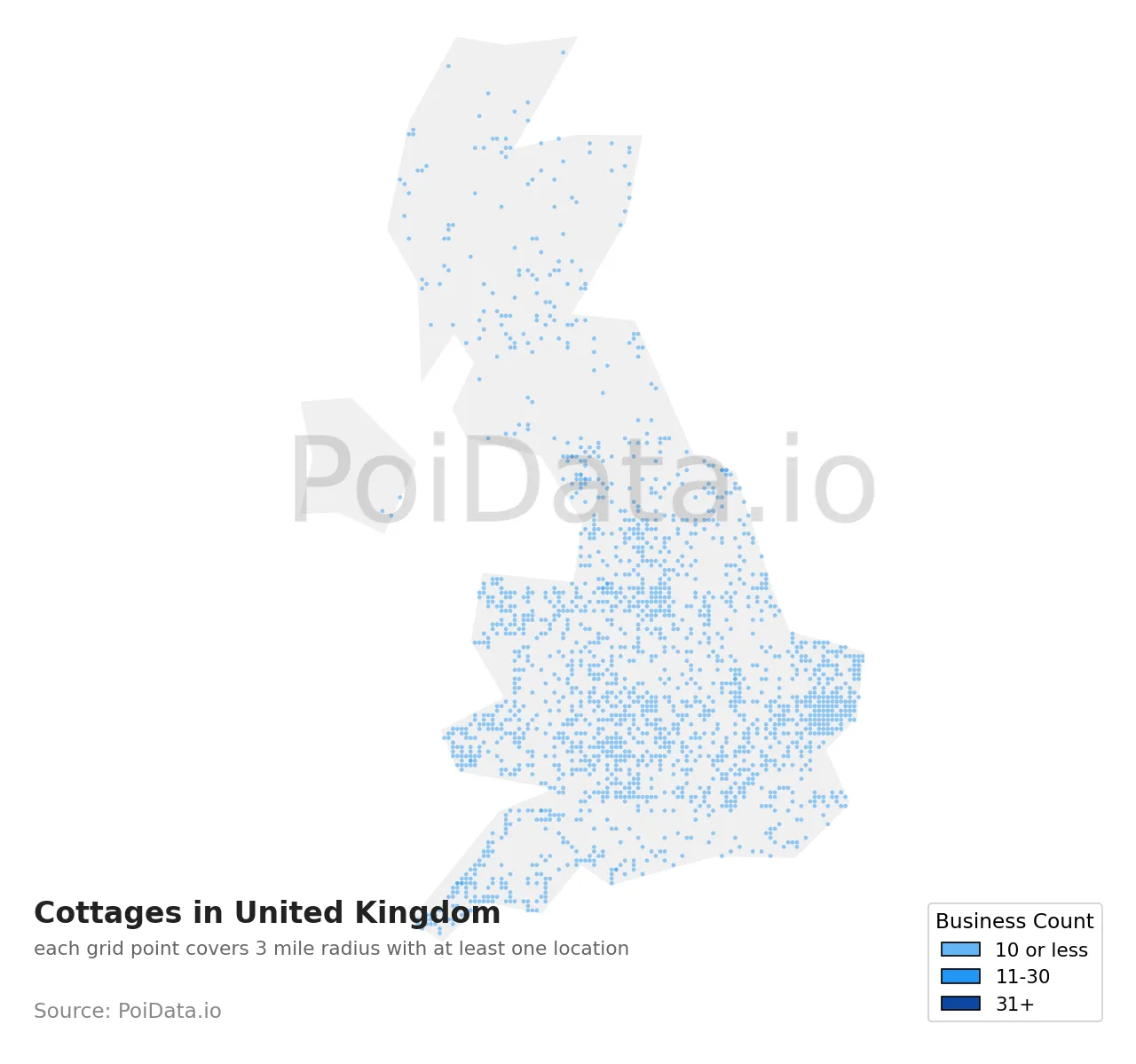 Cottage density map for United Kingdom