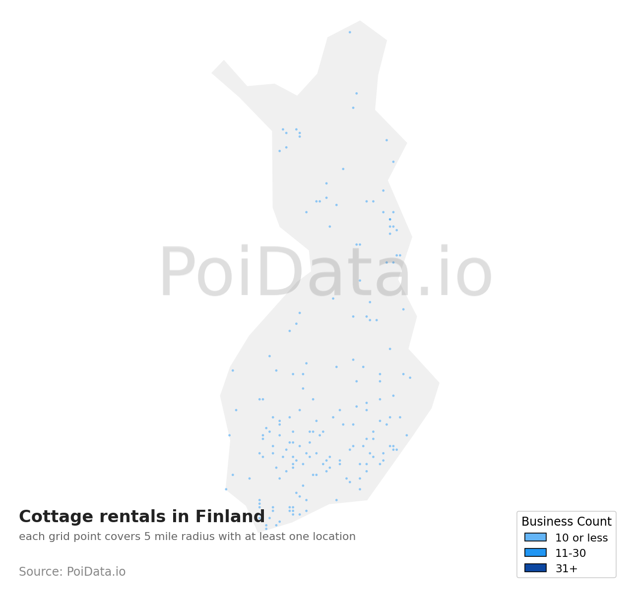 Cottage rental density map for Finland
