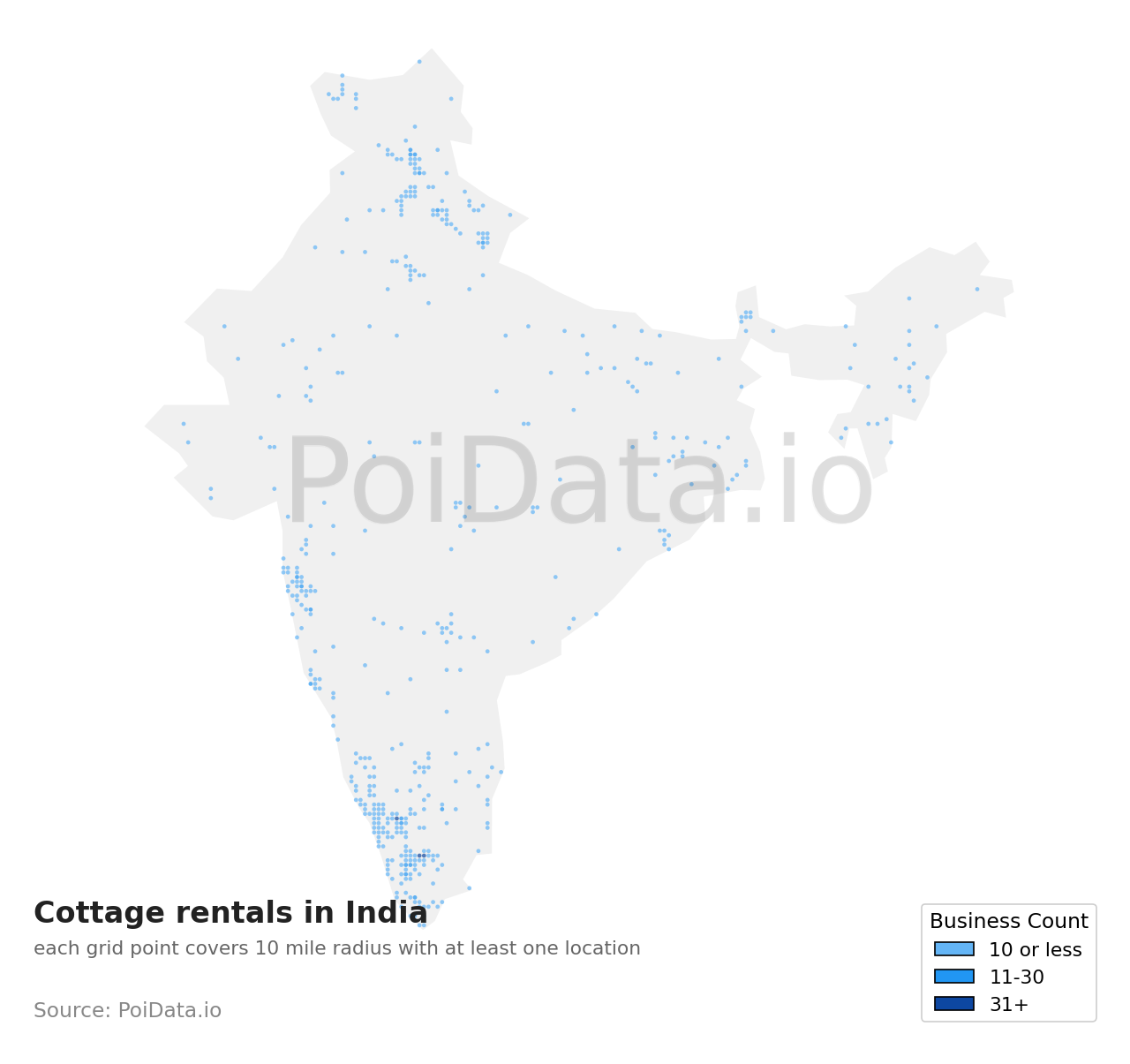 Cottage rental density map for India