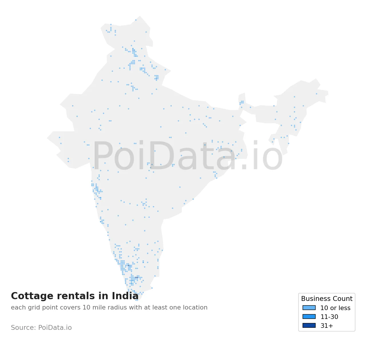 Cottage rental density map for India