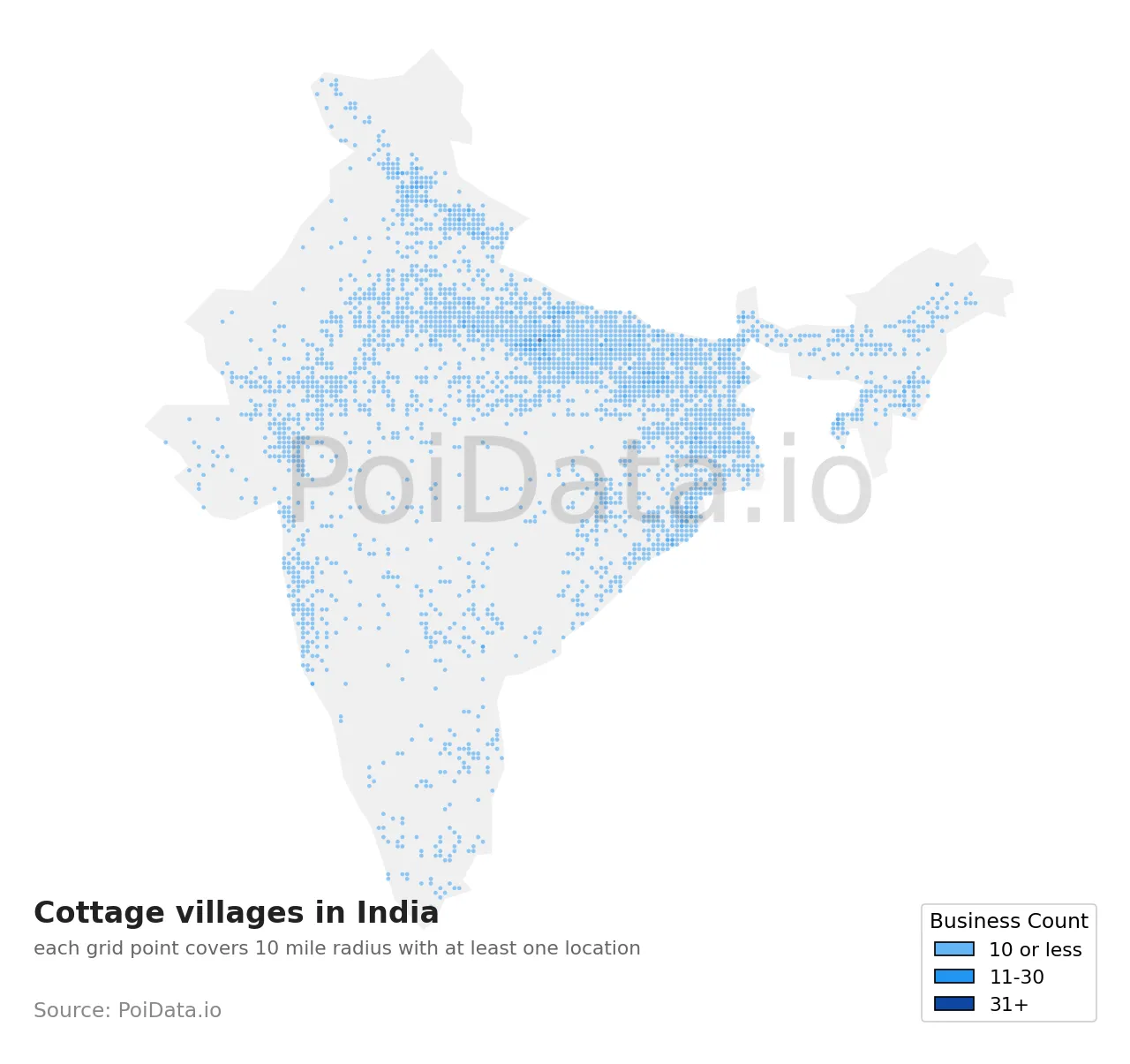 Cottage village density map for India
