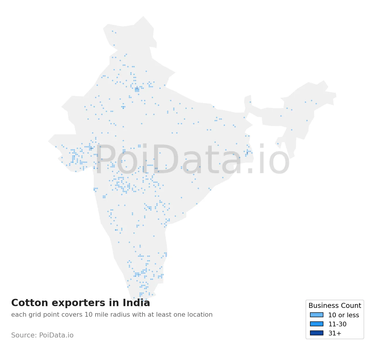Cotton exporter density map for India