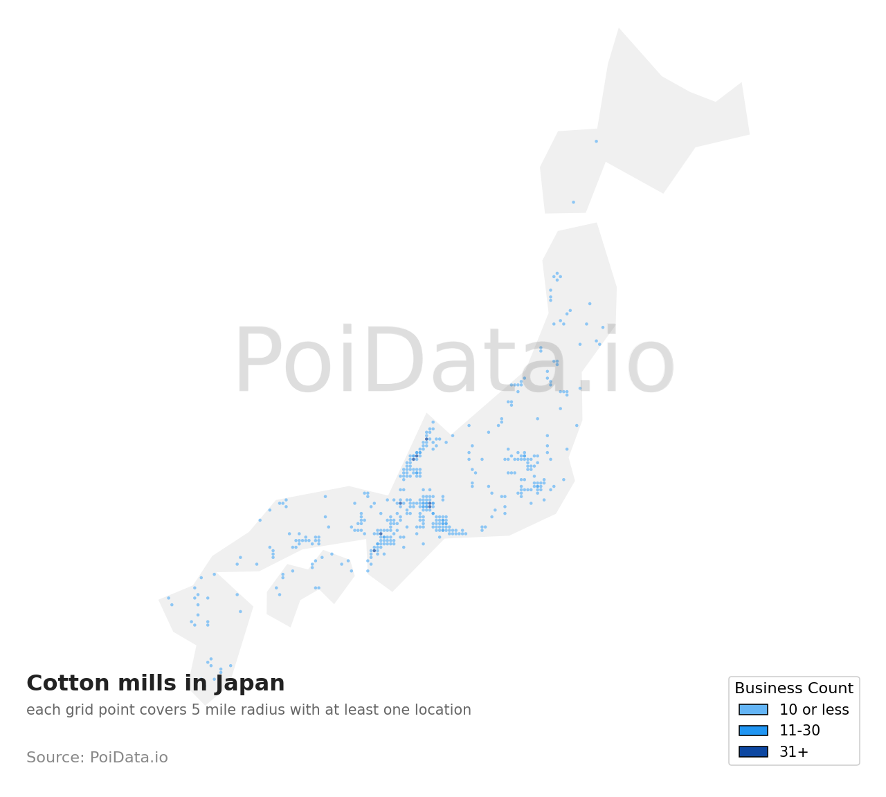 Cotton mill density map for Ishikawa, Japan