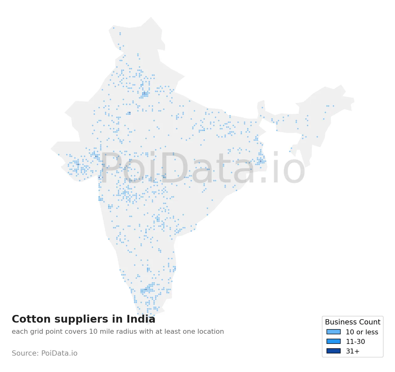 Cotton supplier density map for India