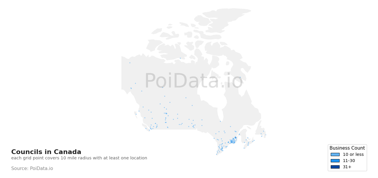 Council density map for Canada