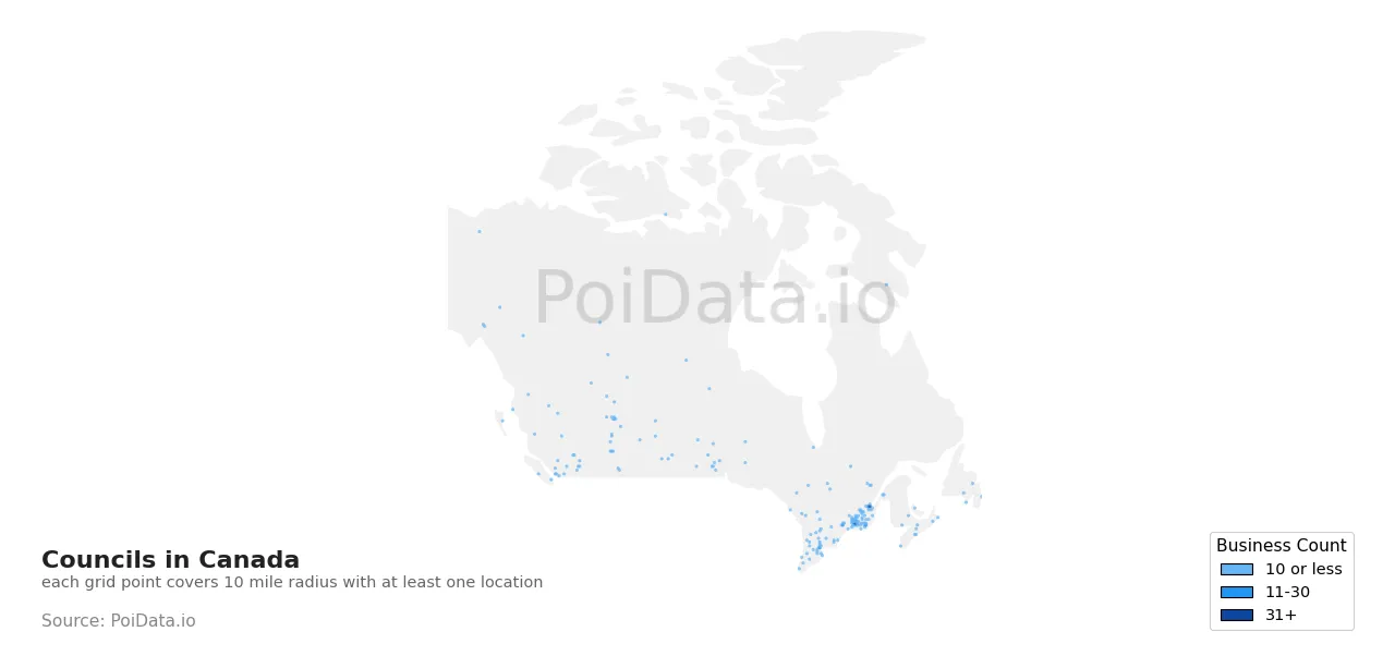 Council density map for Canada