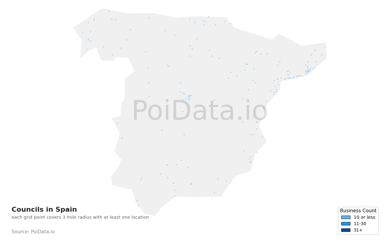 Council density map for Spain