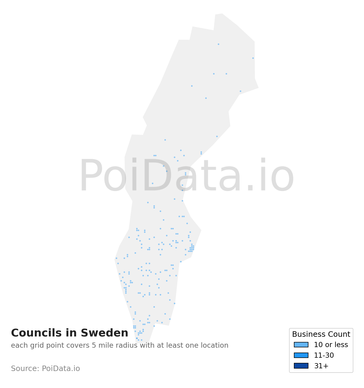 Council density map for Sweden