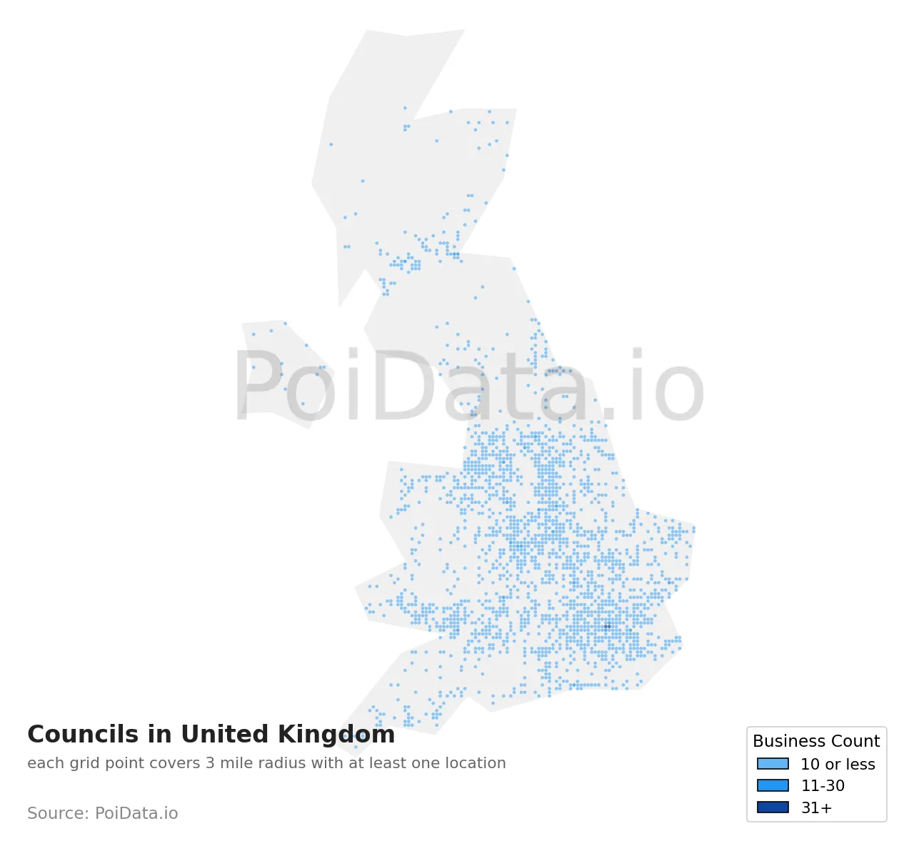 Council density map for United Kingdom