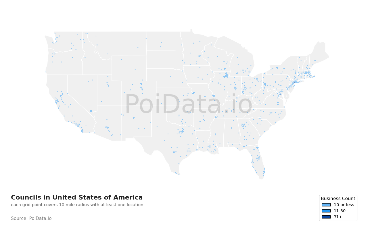 Council density map for United States