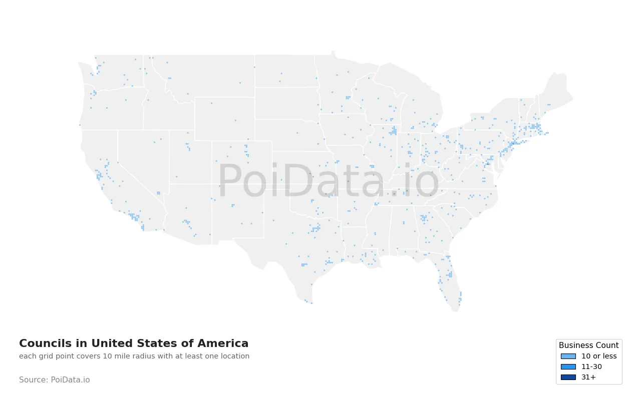 Council density map for United States