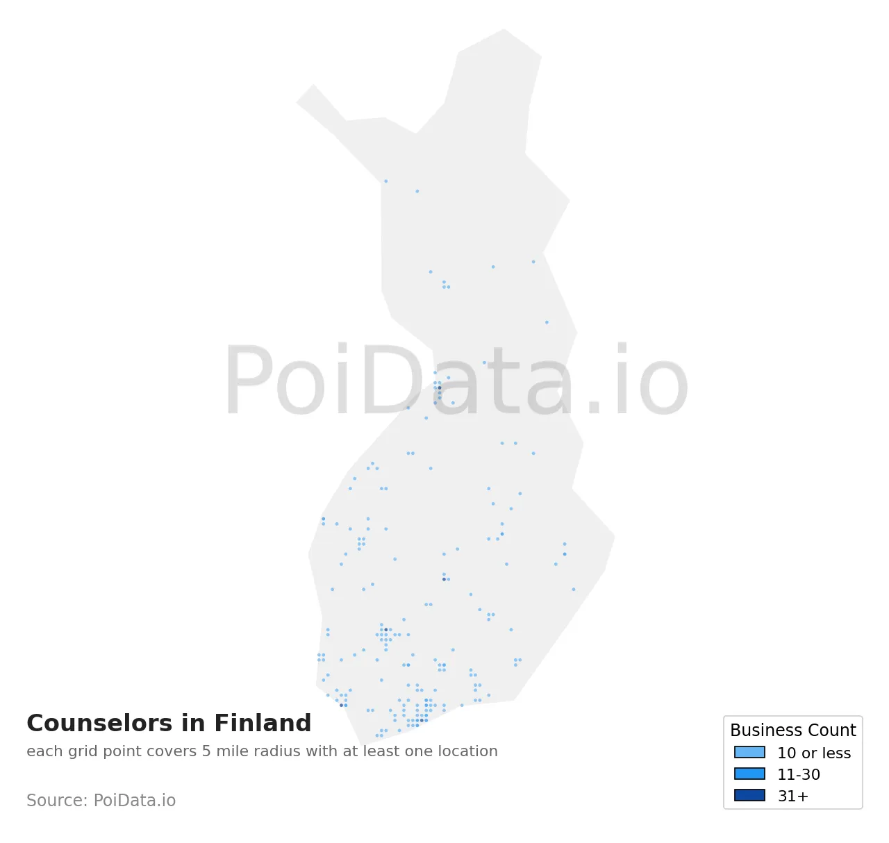 Counselor density map for Finland