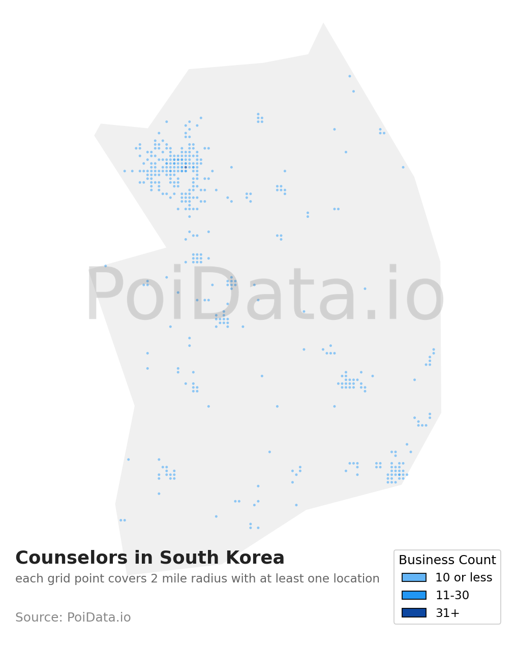 Counselor density map for South Korea