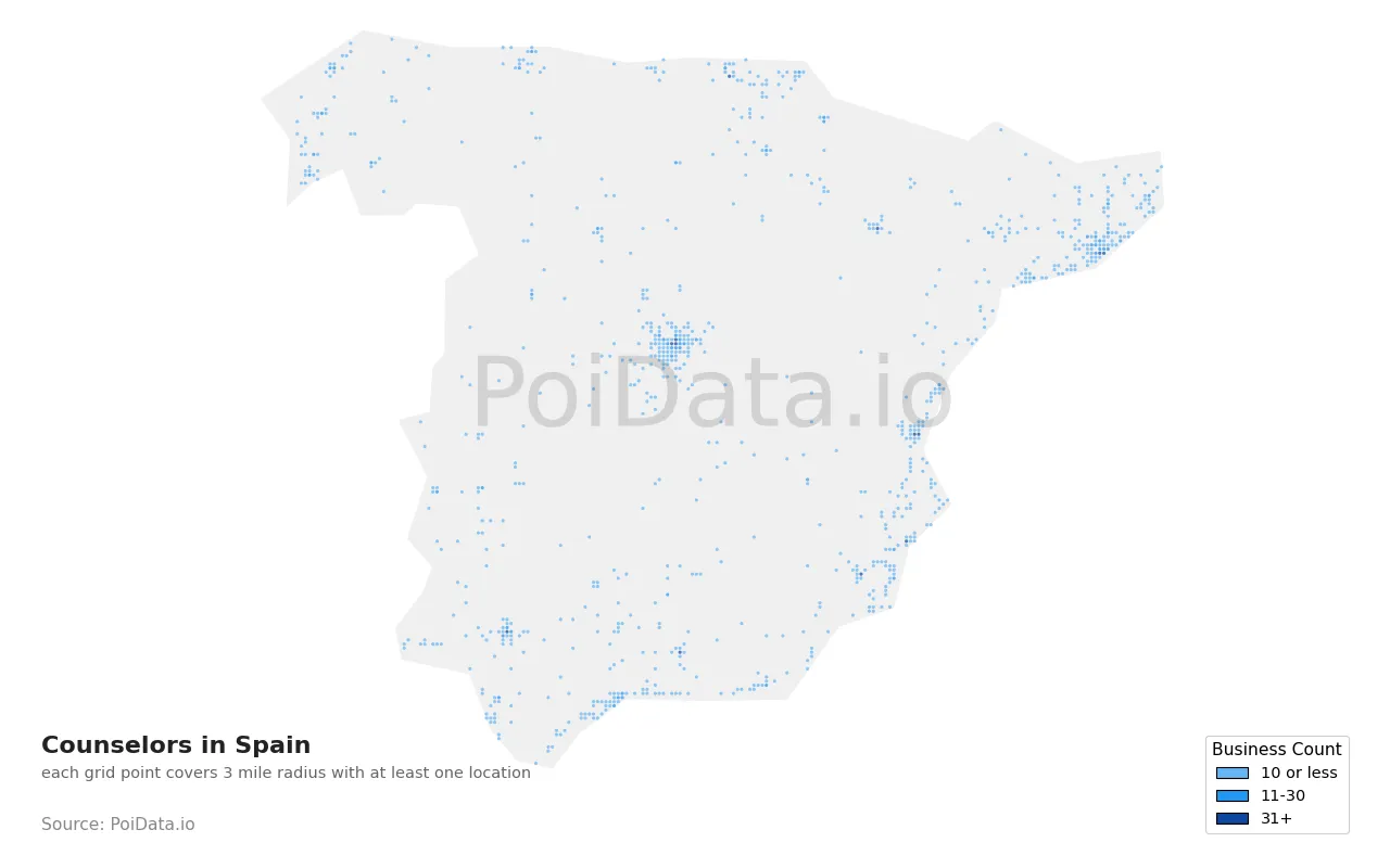 Counselor density map for Spain
