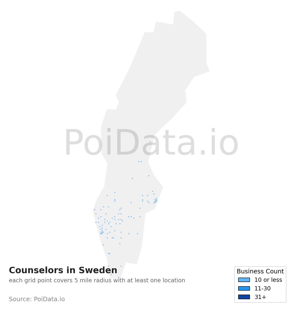 Counselor density map for Sweden