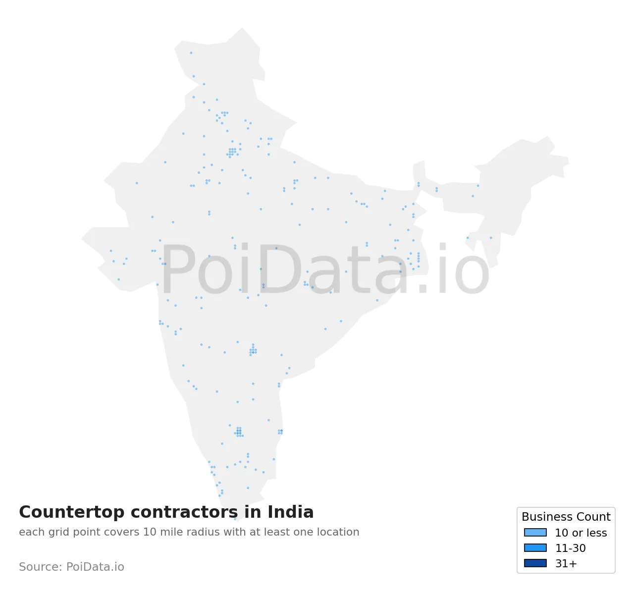 Countertop contractor density map for India