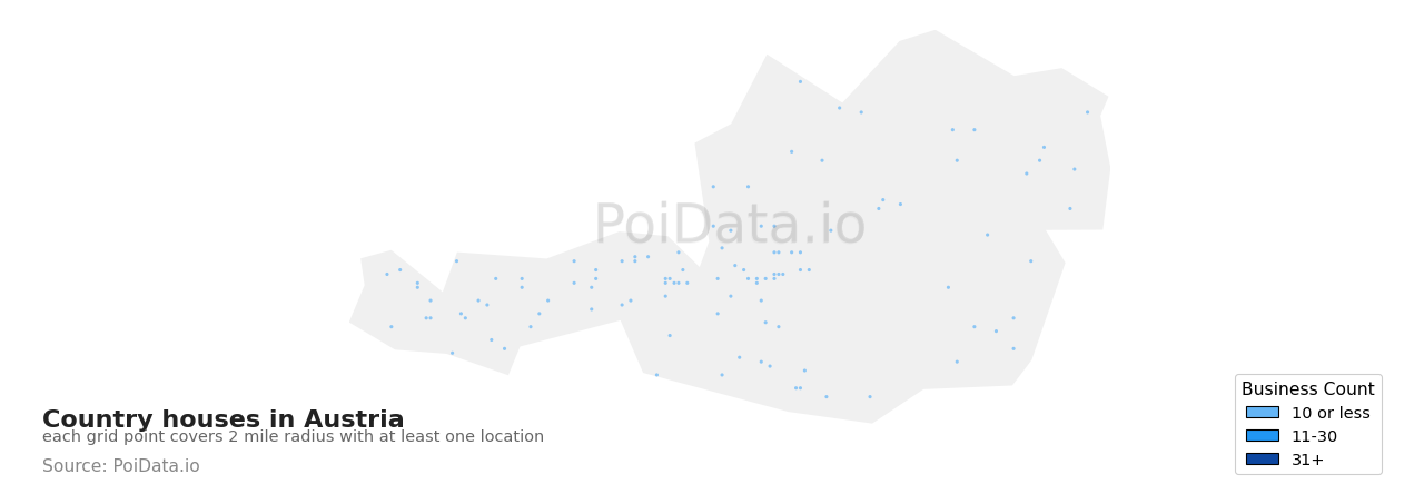 Country house density map for Austria