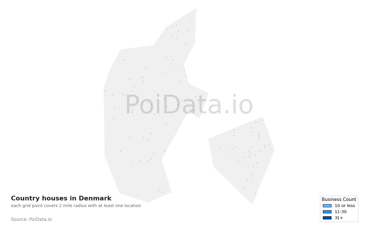 Country house density map for Denmark