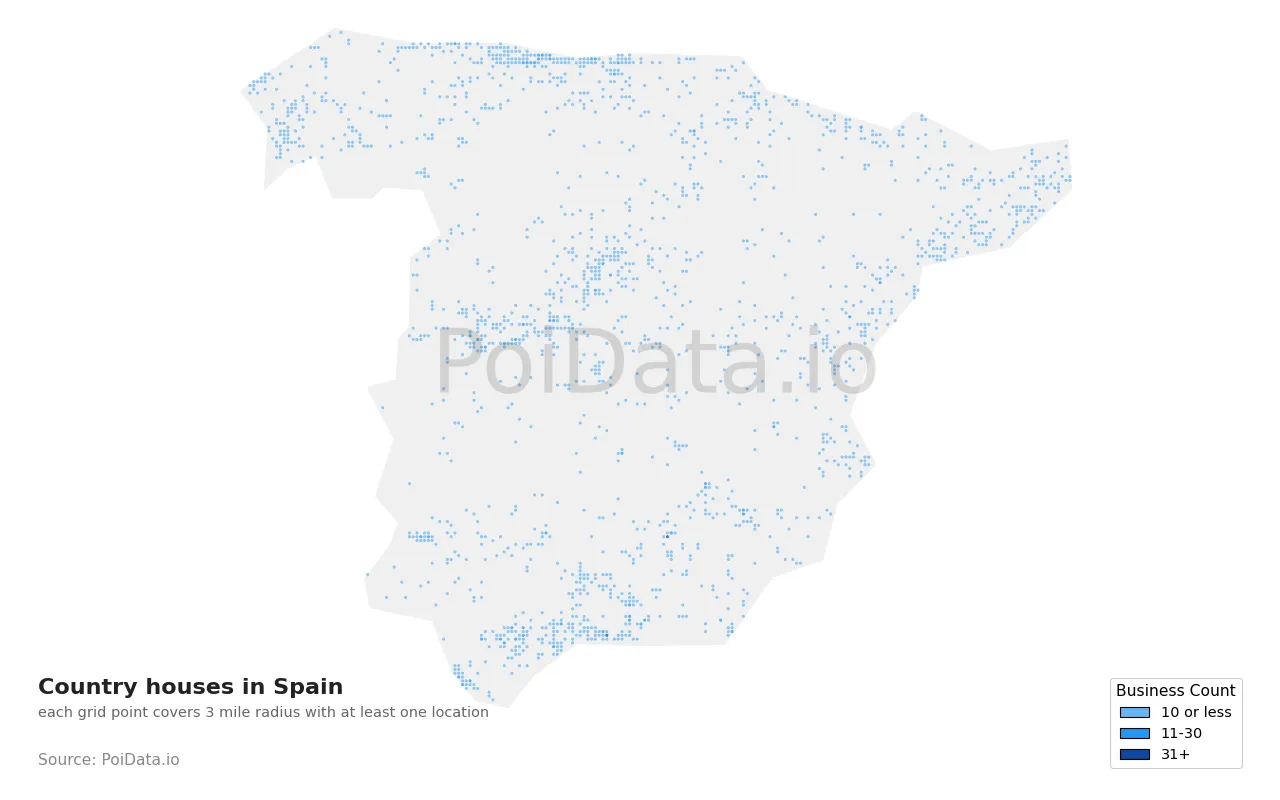 Country house density map for Spain