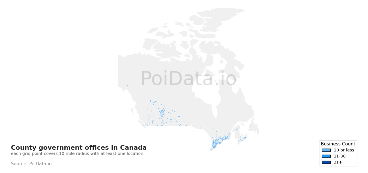 County government office density map for Canada